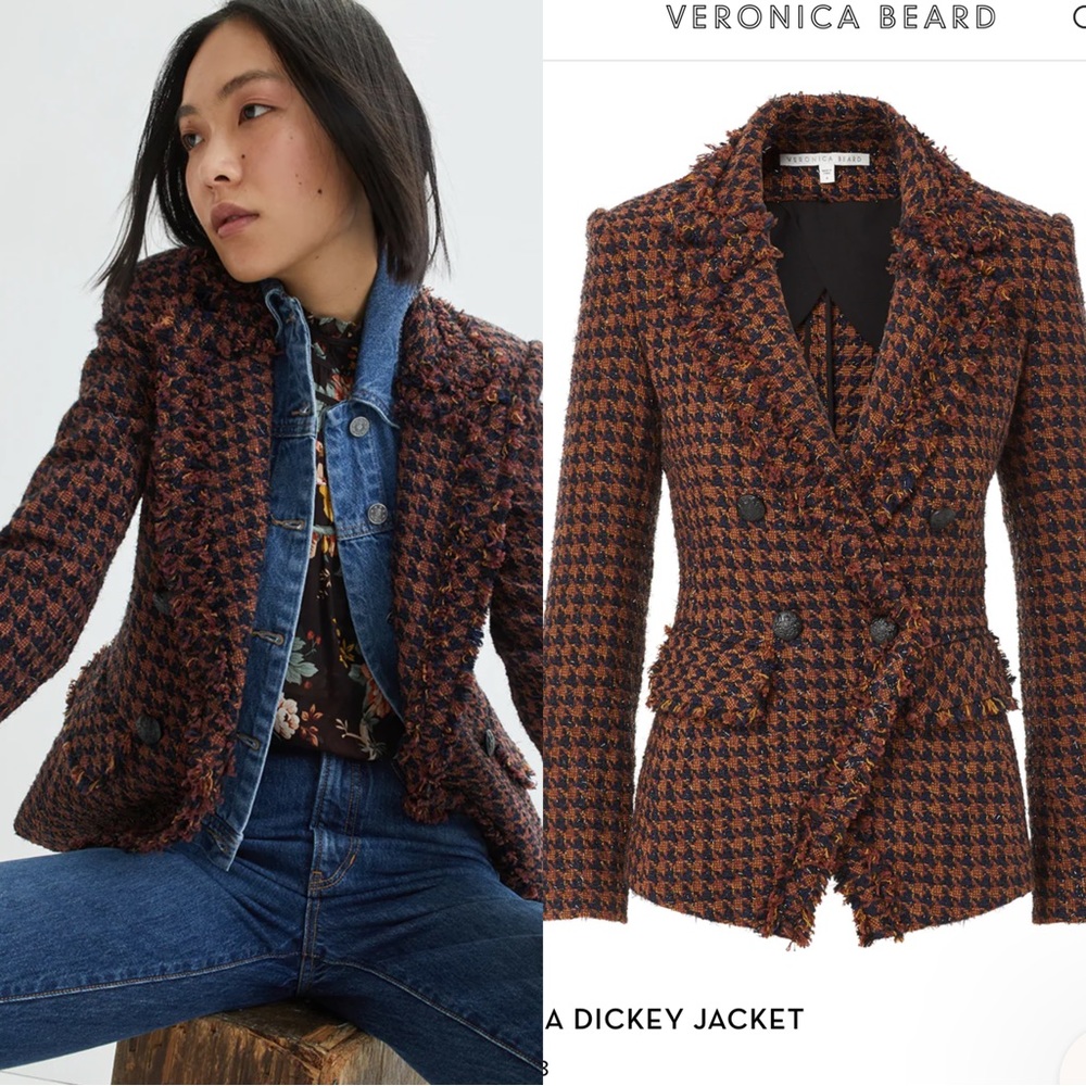 NWOT Veronica Beard Taja Houndstooth Check Cotton Blend Dickey Jacket